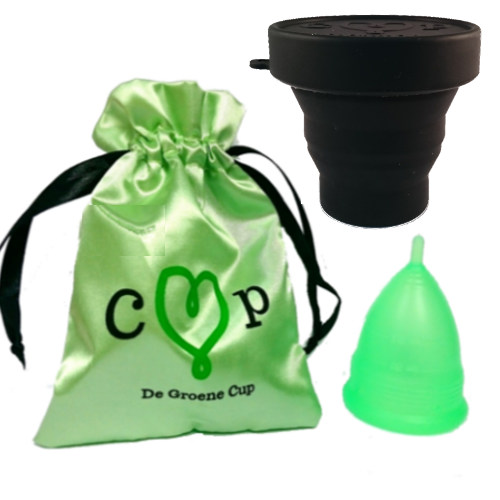 De Groene Cup herbruikbare menstruatiecup + Magnetron sterilisator (Maat: Model III (Medium OSFA))