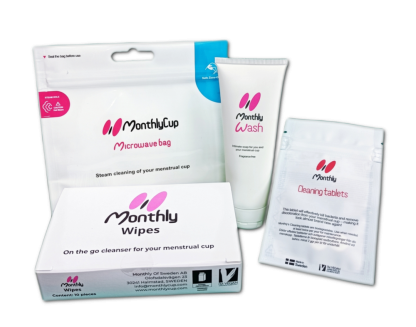 afbeelding van alle reinigingsproducten van Monthlycup